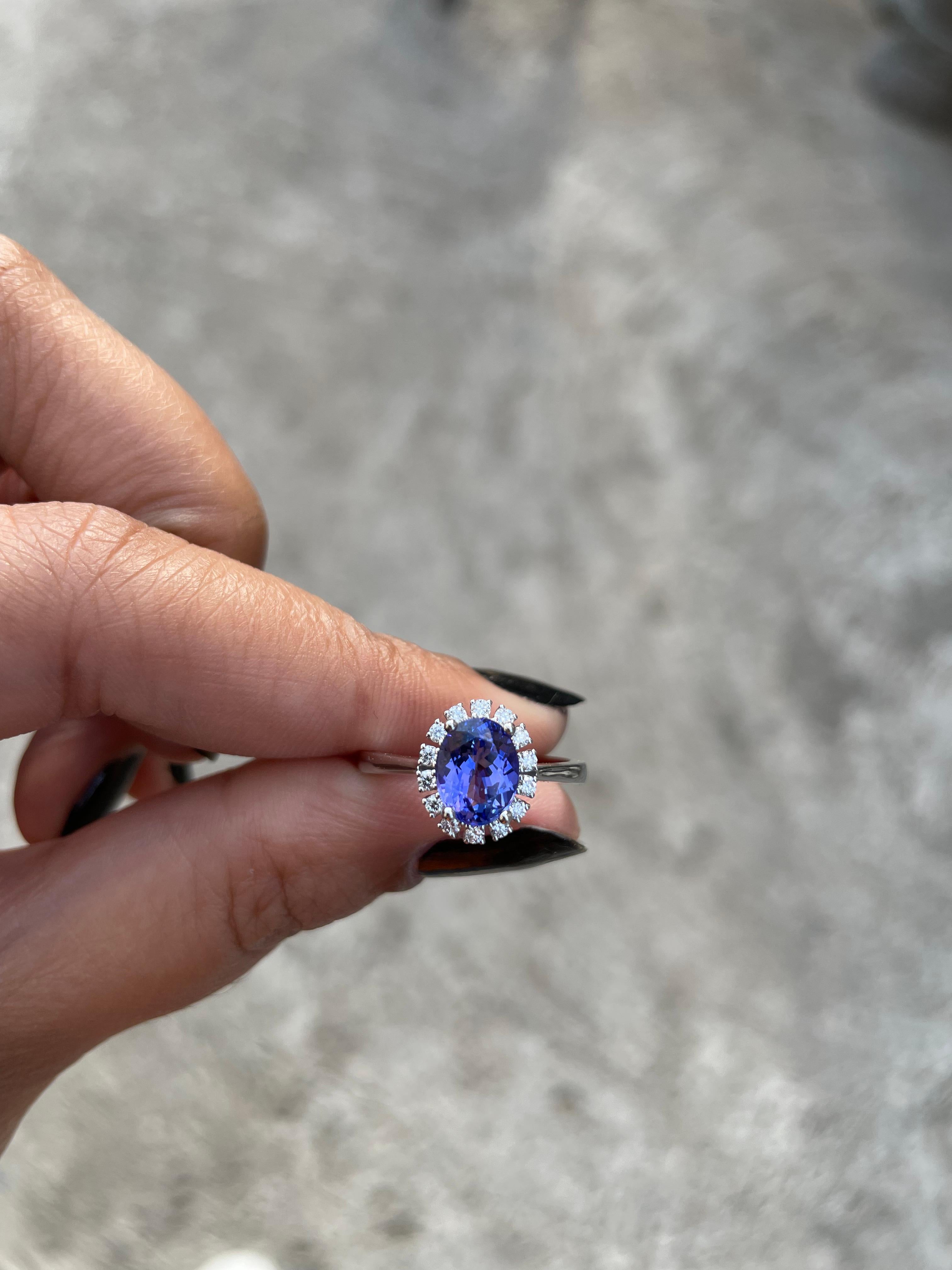 For Sale:  18k Solid White Gold Tanzanite and Diamond Ring  5