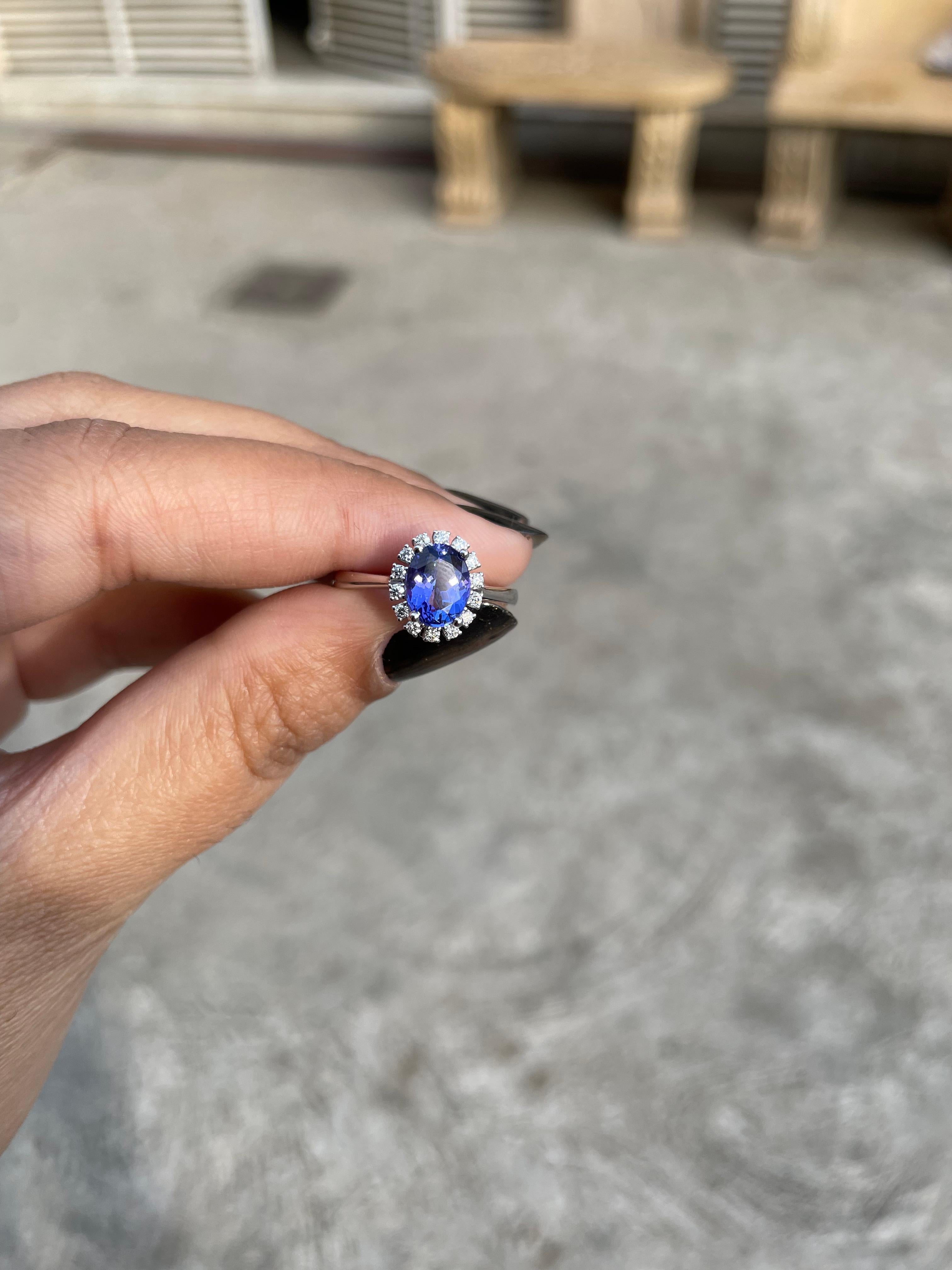 For Sale:  18k Solid White Gold Tanzanite and Diamond Ring  6