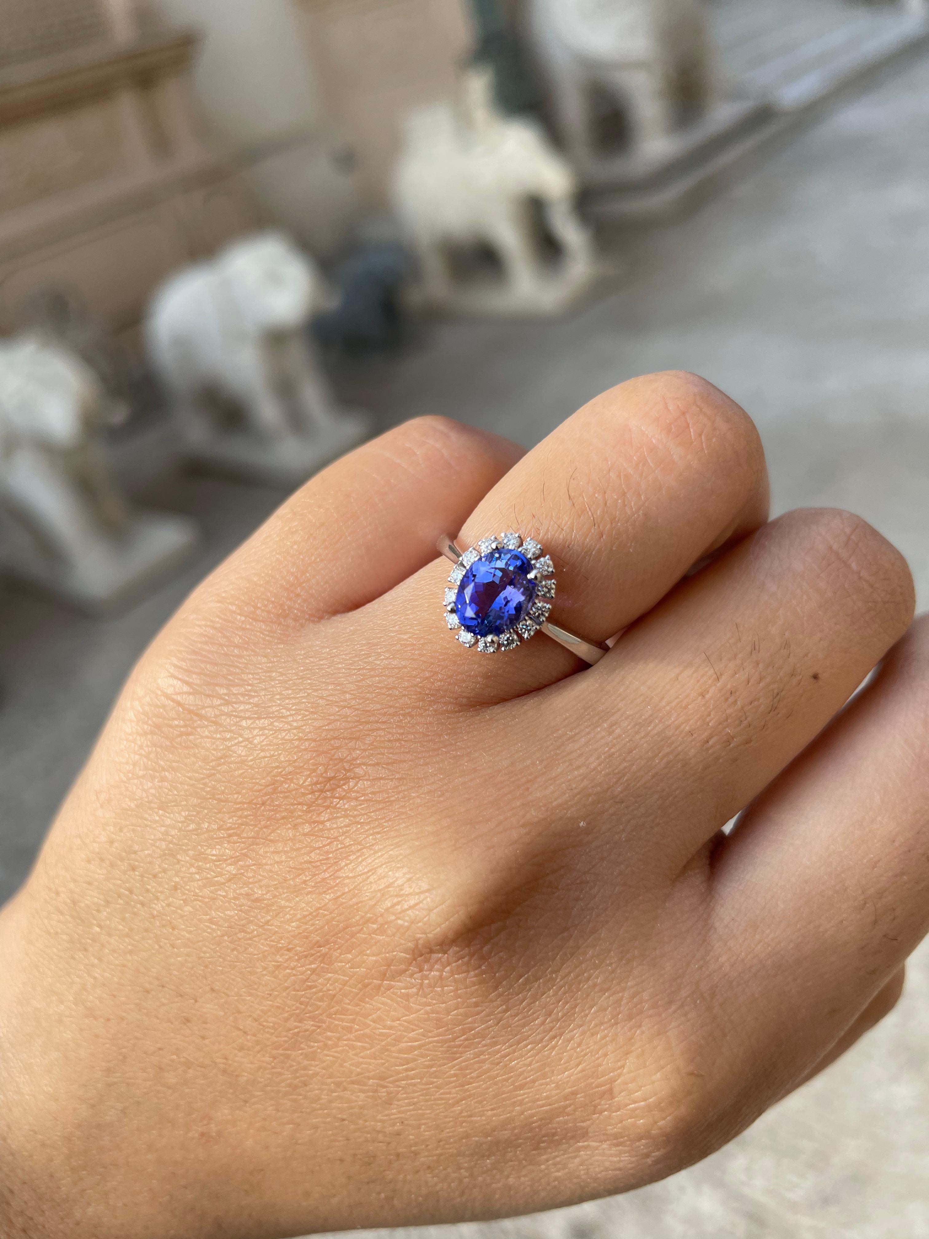 For Sale:  18k Solid White Gold Tanzanite and Diamond Ring  7