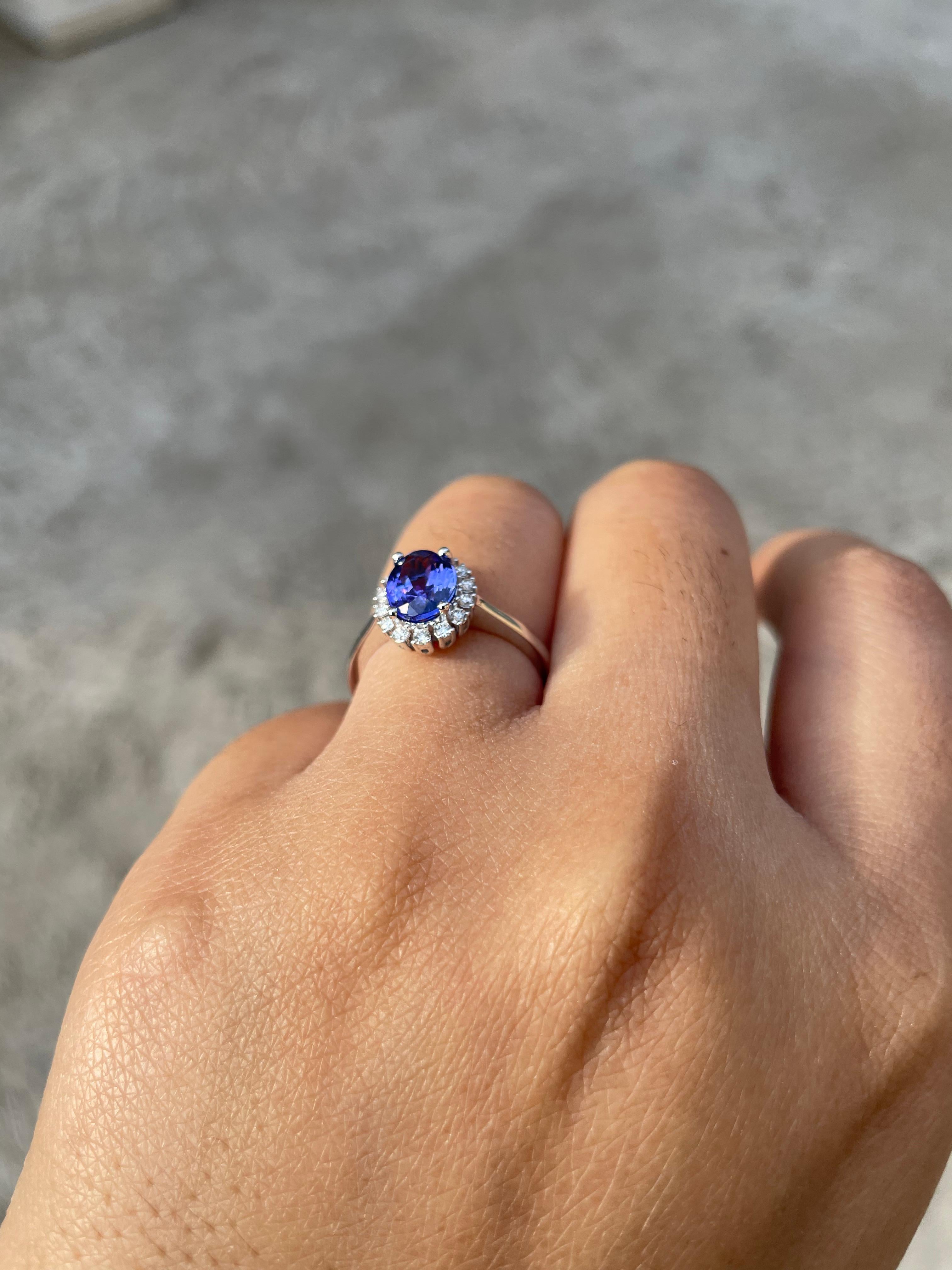 For Sale:  18k Solid White Gold Tanzanite and Diamond Ring  8