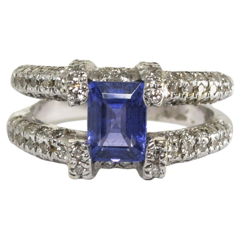 18K White Gold Tanzanite and Diamond Ring