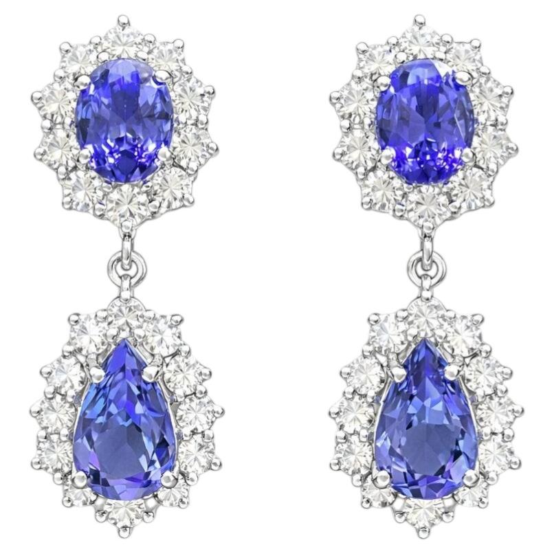 18K White Gold Tanzanite & Diamond Drop Earrings 8.00ct