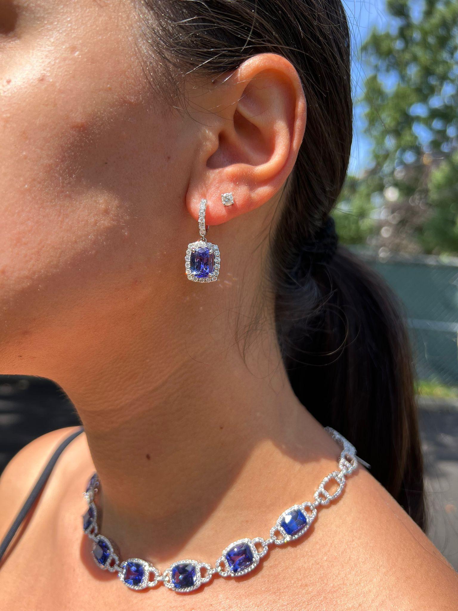 18K White Gold Tanzanite & Diamond Earrings: Elegance Redefined For Sale 1