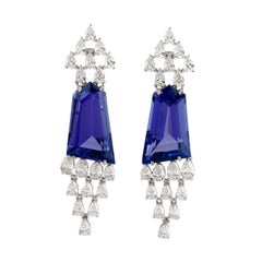 18K White Gold Tanzanite & Diamond Statement Dangle Earrings