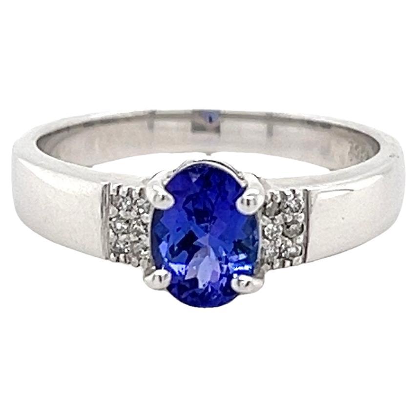 18k White Gold Tanzanite Halo Ring For Woman Jewelry 0.75 Cts Gift For