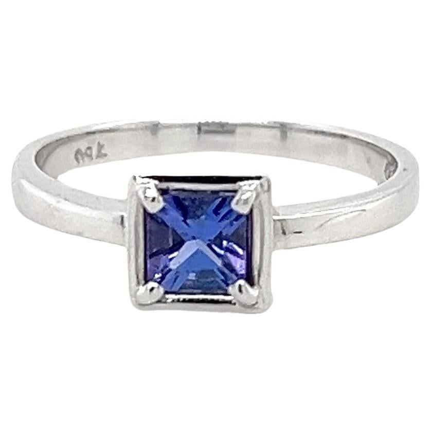 18k White Gold Tanzanite Halo Ring For Woman Jewelry 0.75 Cts Gift For