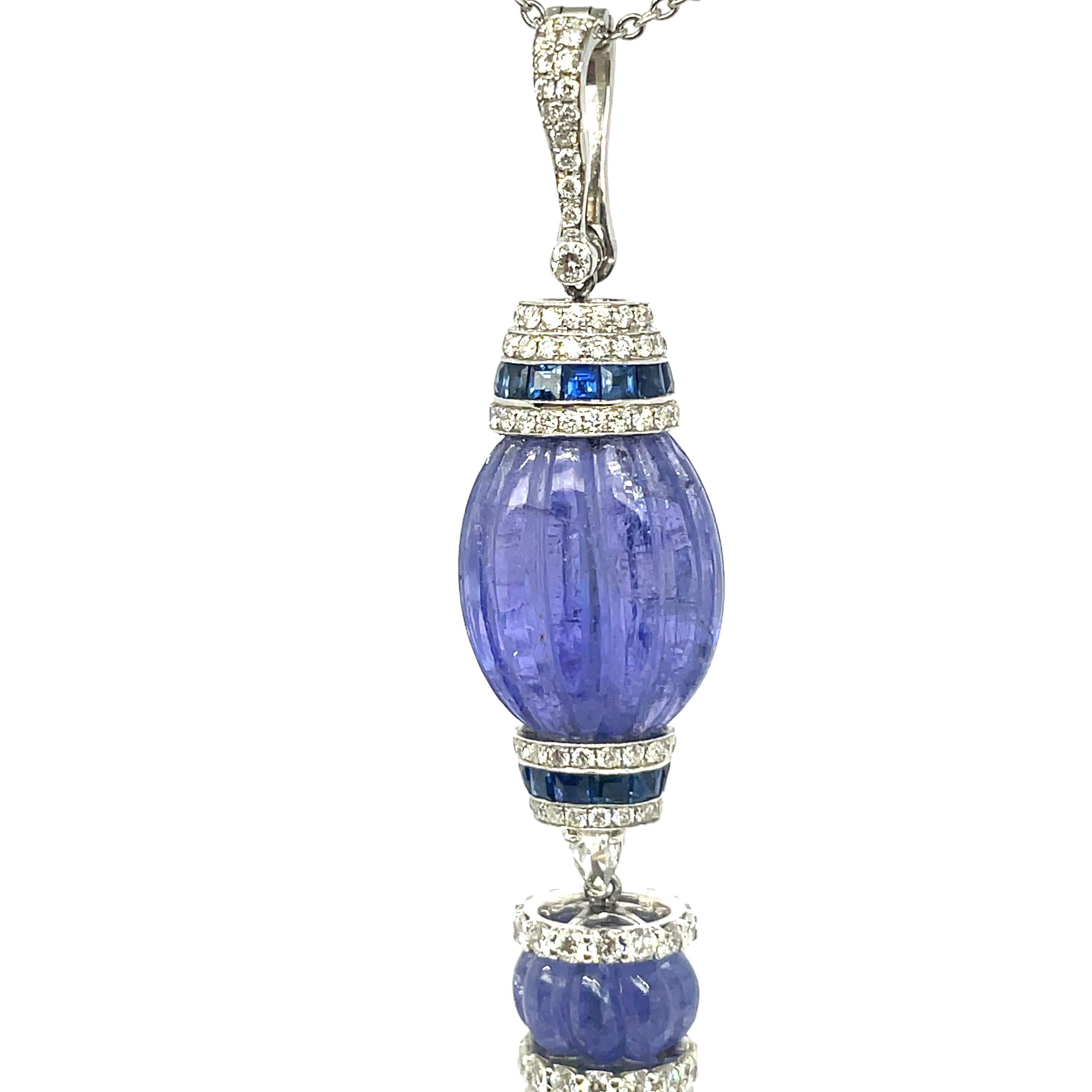 18k White Gold Tanzanite Sapphire Pearl Diamond Tassel Necklace For Sale 1