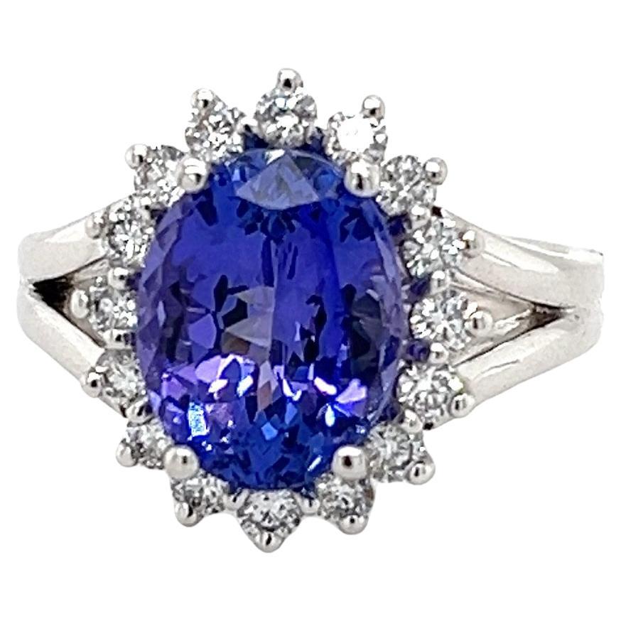 18k White Gold Tanzanite Soliter Ring For Woman Jewelry 4 Cts Gift For