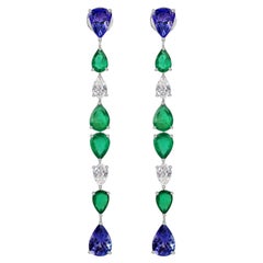 18k White Gold Tanzanite Zambian Emerald Drops with White Diamonds Fine Jewelry