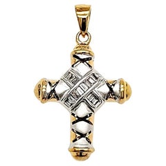 18k White Gold Tapered Baguette Diamond Cross Pendant