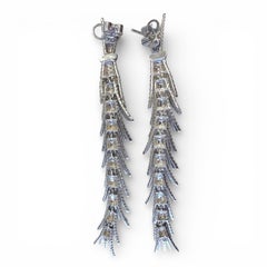 18k White Gold Tassel White Diamond Drop Earrings