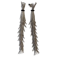 18k White Gold Tassel White Diamond Drop Earrings