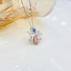 18K White Gold Teardrop Color-Contrast Necklace with Natural Diamonds
