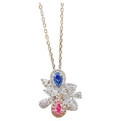 18K White Gold Teardrop Color-Contrast Necklace with Natural Diamonds