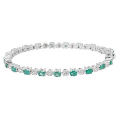 18k White Gold Tennis Bracelet 4.65 Ct Natural Emerald and Diamonds Igi Cert