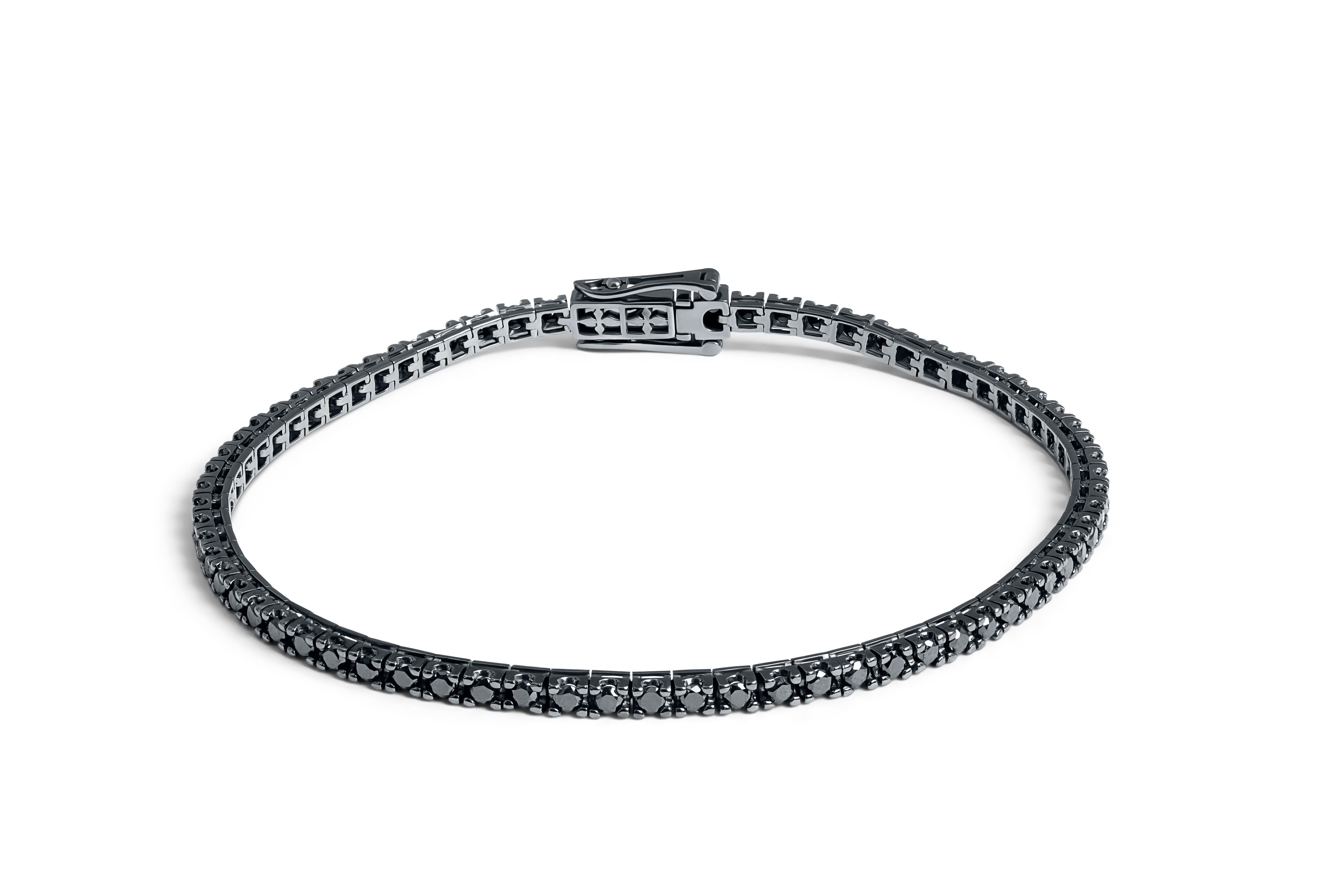 Men's 18K White Gold Tennis bracelet in black rhodium plating with Blue Diamonds - L For Sale