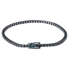 Bracelet de tennis en or blanc 18K rhodié noir avec diamants bleus - L