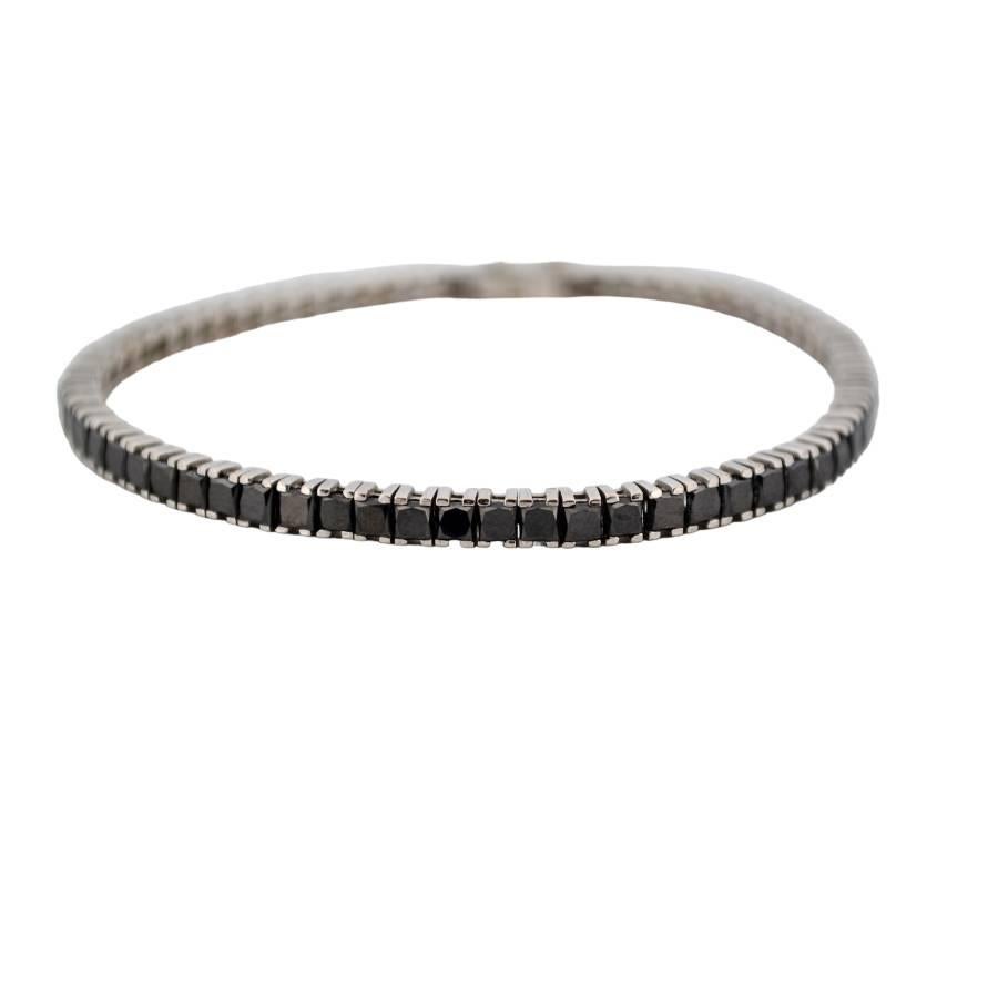 Taglio brillante Bracciale Tennis in oro bianco 18K con diamanti neri Nature in vendita