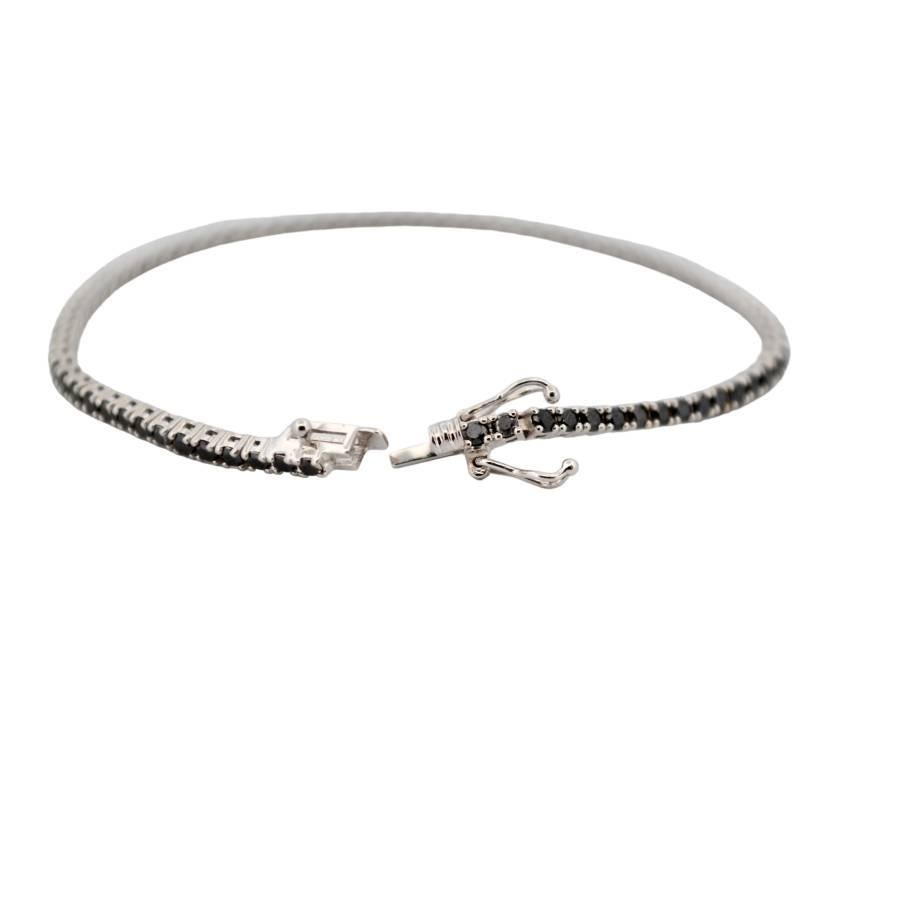 Bracelet tennis en or blanc 18 carats avec diamants noirs naturels Unisexe en vente
