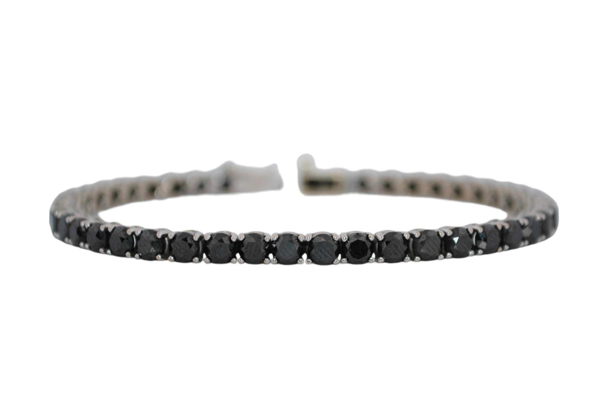 da uomo o donna Bracciale tennis in oro bianco 18K con diamanti neri naturali_114884 in vendita