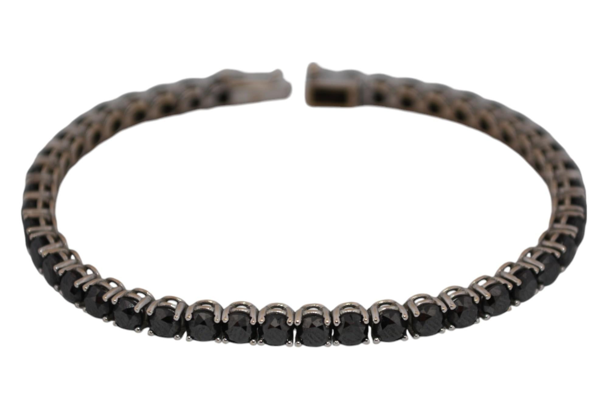 Bracciale tennis in oro bianco 18K con diamanti neri naturali_114884 in vendita 1