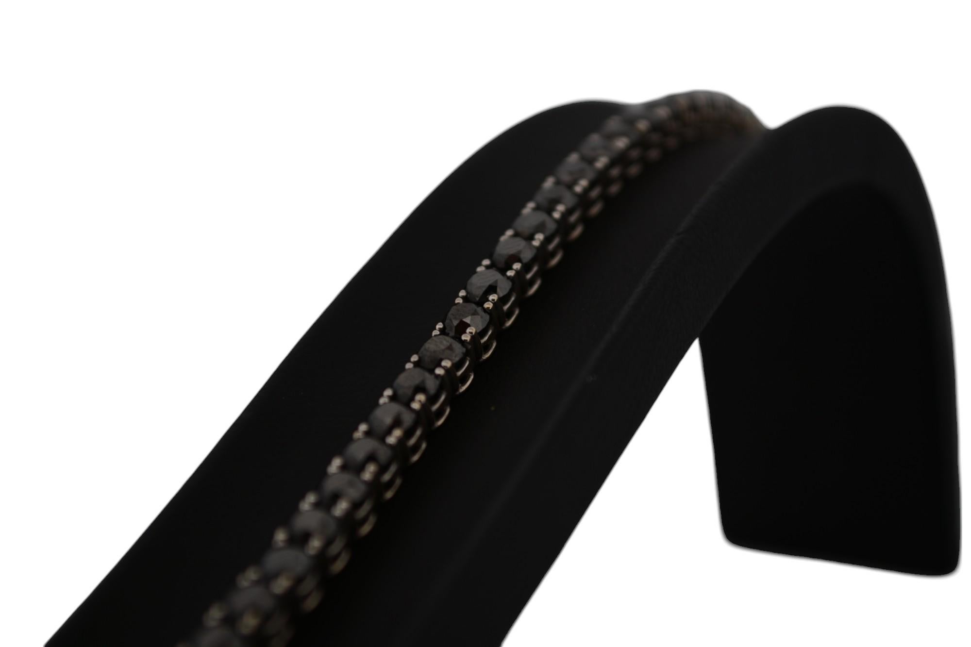 Bracciale tennis in oro bianco 18K con diamanti neri naturali_114884 in vendita 3