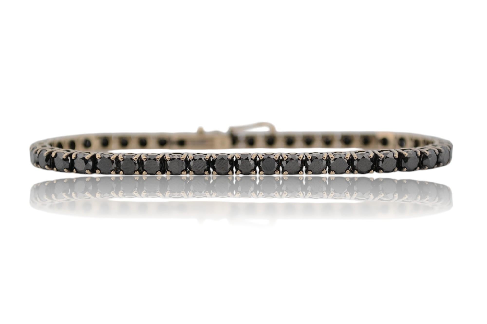 Pulsera de tenis de oro blanco de 18 quilates con diamantes negros naturales_118381