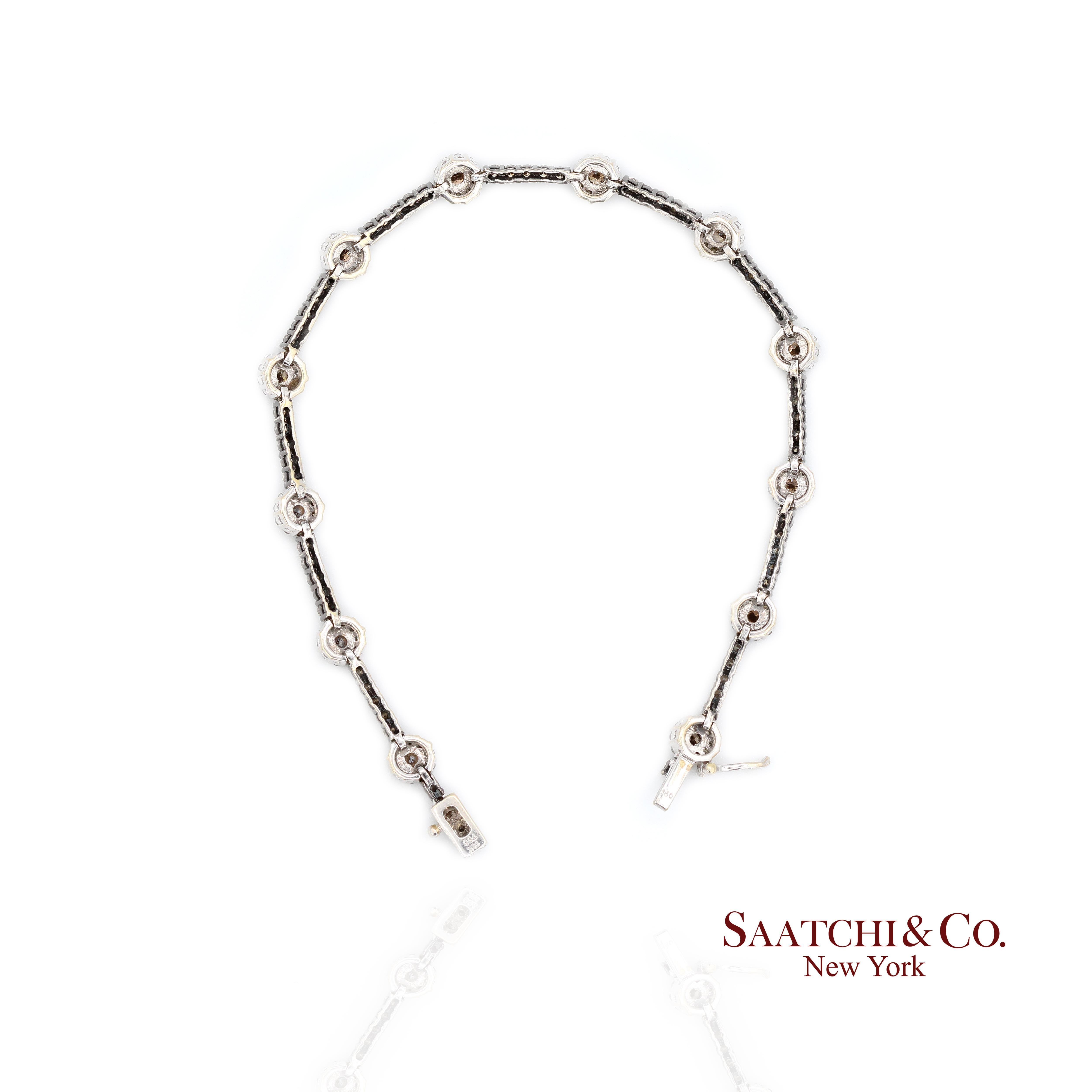 Bracelet de tennis en or blanc 18K avec diamants de couleur champagne naturelle Unisexe en vente