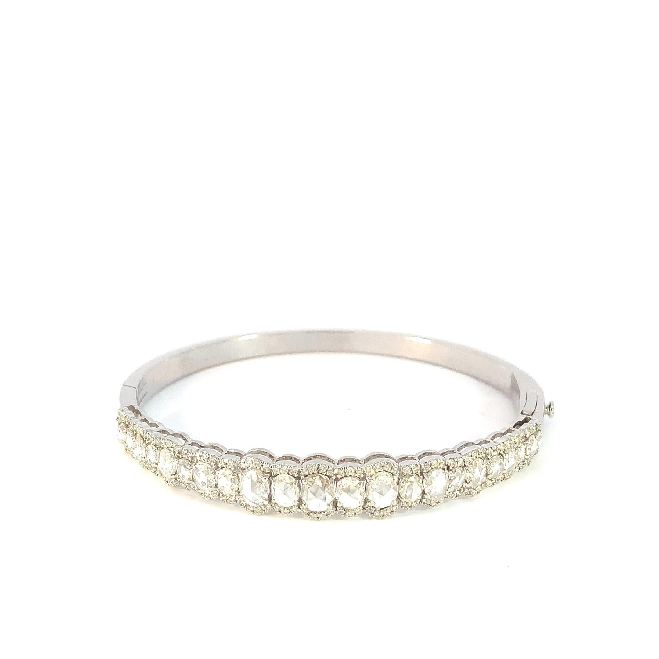 Women's 18K White Gold Tennis Bracelet with Rose Cut Diamonds (2.37 Carats) For Sale