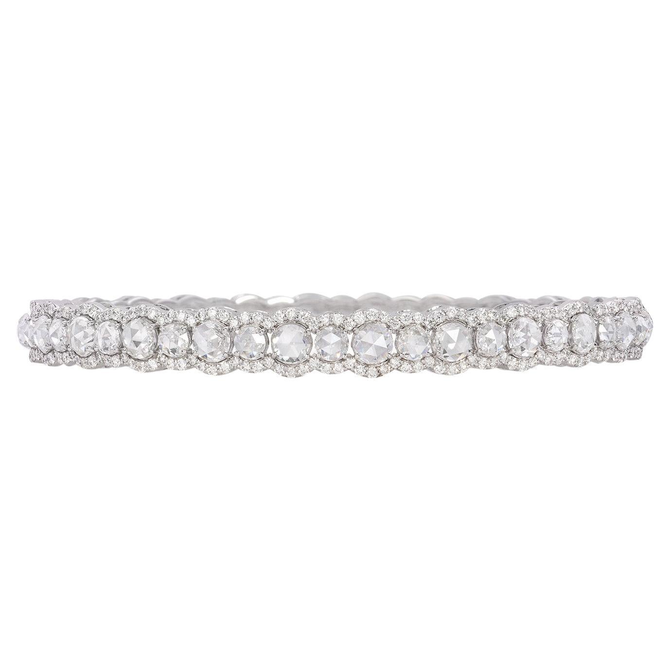 18K White Gold Tennis Bracelet with Rose Cut Diamonds (2.37 Carats) For Sale