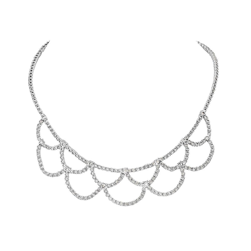 Contemporary 18 Karat White Gold Tennis Loop Necklace For Sale