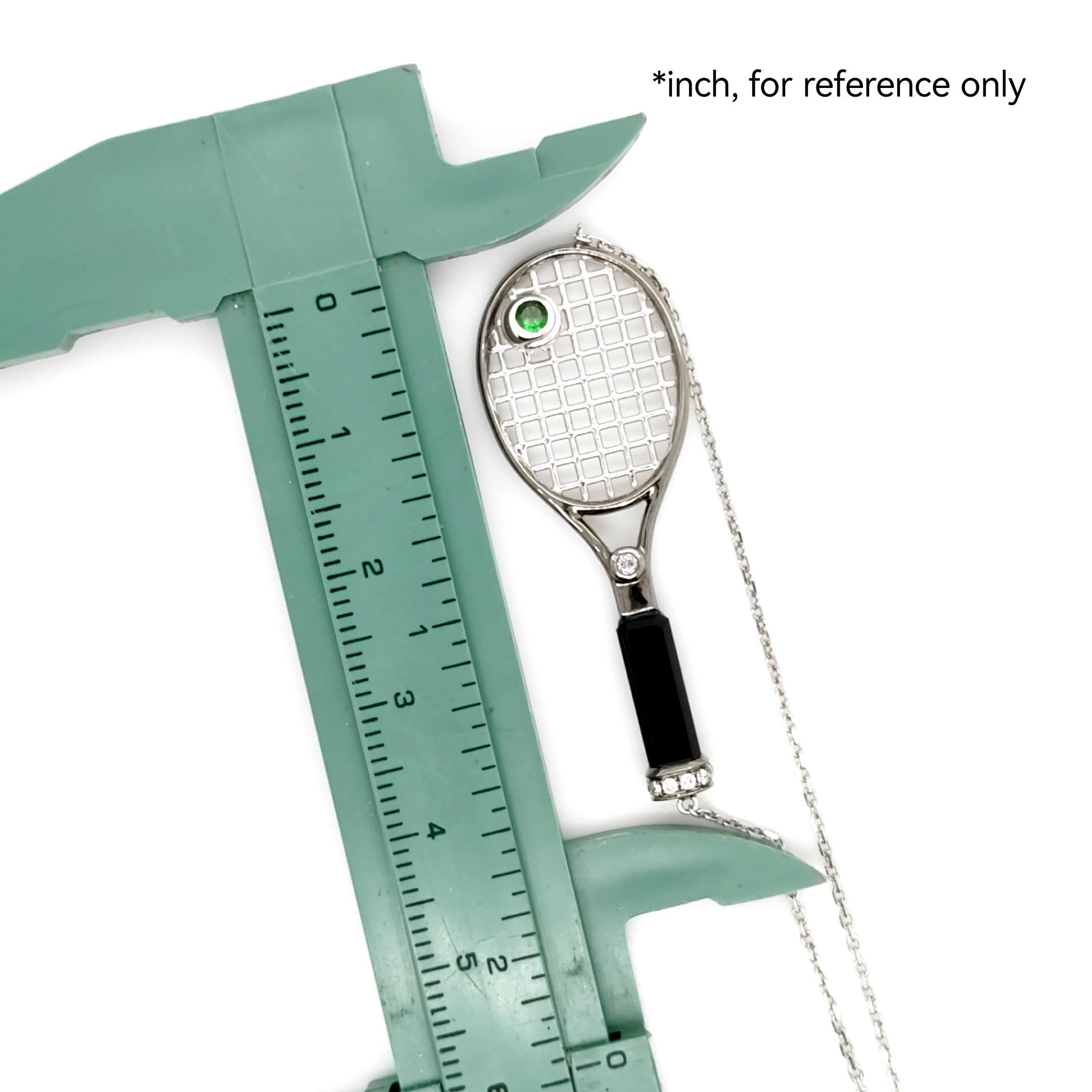 Collana con ciondolo con diamante a forma di racchetta da tennis in oro bianco 18 carati con Greene & Greene e Onice In condizioni Nuovo in vendita a Hong Kong, HK