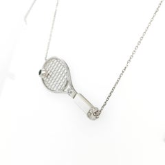 18K White Gold Tennis Racket Diamond Pendant Necklace with Shell Layer