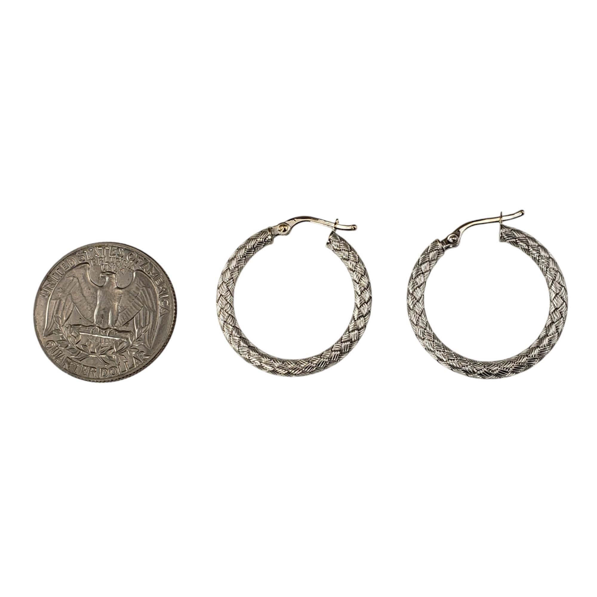 Women's 18K White Gold Textured Hoop Earrings #19897 For Sale