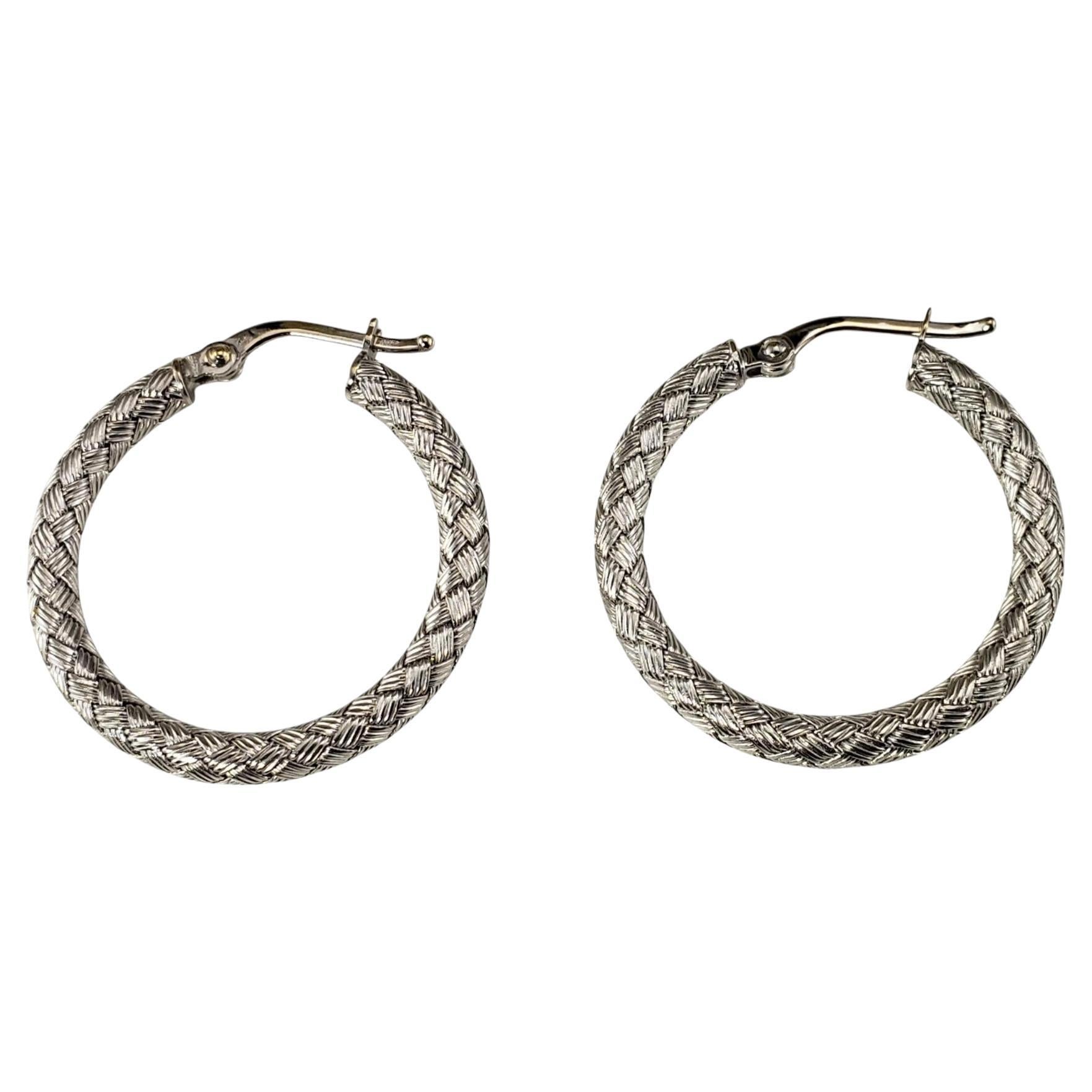 18K White Gold Textured Hoop Earrings #19897 For Sale