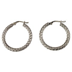 18K White Gold Textured Hoop Earrings #19897