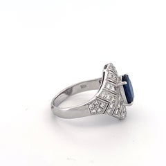 18K White Gold Thai Sapphire & Diamond Ring