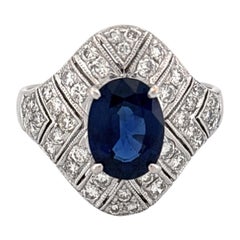 18K White Gold Thai Sapphire & Diamond Ring