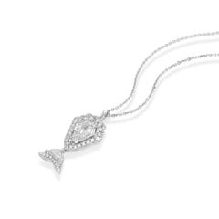 18k White Gold "The Whale" Pendant Necklace With 1.28 ct Shield Shape Natural Di