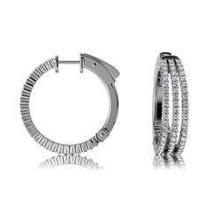 18 Karat White Gold Three-Row Hoop Diamond Earrings '1 1/2 Carat'