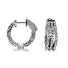 18 Karat White Gold Three-Row Hoop Diamond Earrings '1 Carat'