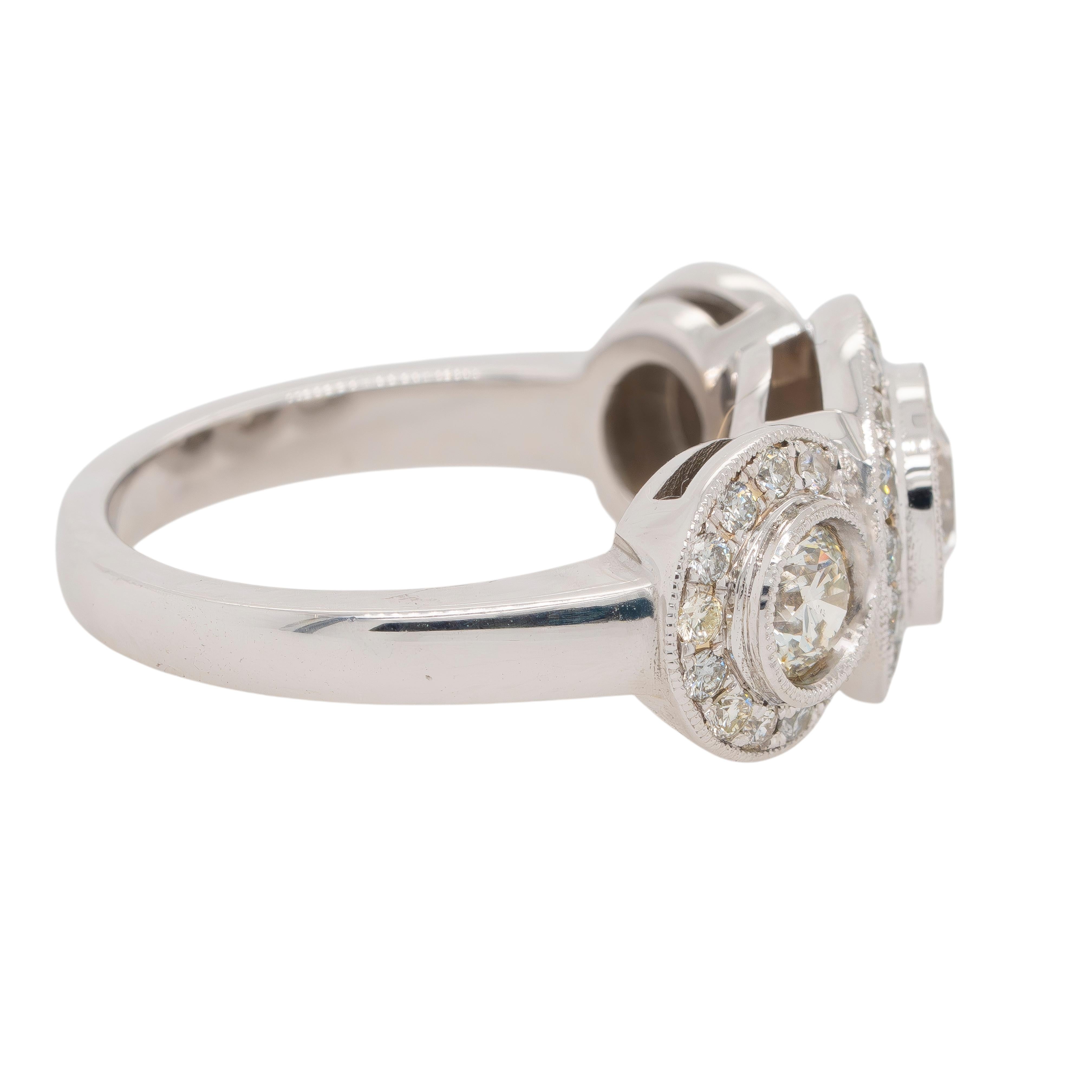 da uomo o donna Anello aureola con tre pietre di diamante in oro bianco 18 carati in vendita