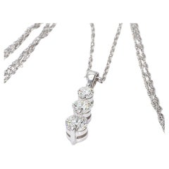 18k White Gold Three-Stone Diamond Pendant on Chain