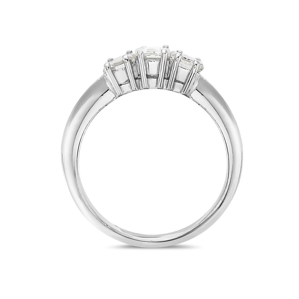 This engagement ring features 2.18 carats of G VS emerald cut diamonds set in 18K white gold. 8.5 grams total weight. Made in Italy. Size 7 1/4. 

Can be resized upon request. 

Viewings available in our NYC showroom by appointment.