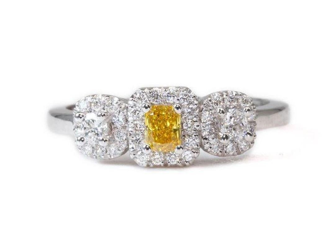 18K White Gold Three Stone Halo Ring with 0.32 Ct Natural Diamonds, GIA Cert 2