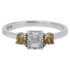 18k White Gold Three Stone Ring with 1.11 Carat Natural Diamonds IGI Certificate