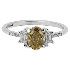 18k White Gold Three Stone Ring with 1.24 Carat Natural Diamonds AIG Certificate