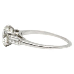 18K White Gold Three-Stone Ring with 1.30 ct Old-Cut Diamond & Tapered Accents