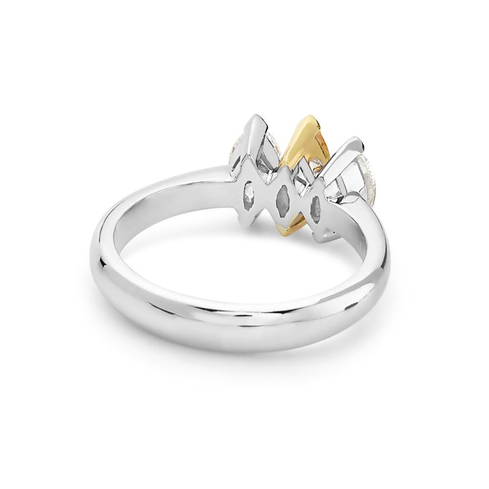 Modern 18 Karat White Gold Three White and Orange Diamond Ring For Sale