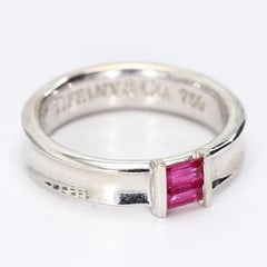18k White Gold Tiffany & Co. Band with Two Channel Set Ruby Baguettes